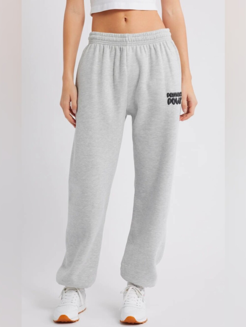 Puffy Logo Sweatpants
Princess Polly Gray Sweat Joggers with Blue Script Accent